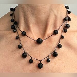 Black Beaded Double Strand Necklace